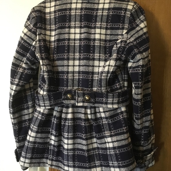 NWT a medium Pink Envelope jacket/coat super cute. Blue & white w/ pink threads - Picture 1 of 7